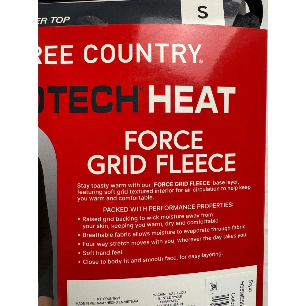Free Country Mens Microtech Heat Force Grid Fleece Base Layer Top Charcoal S